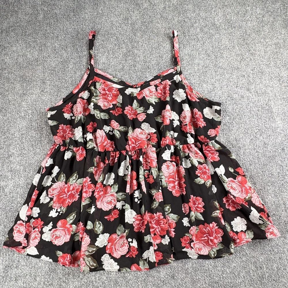 Torrid Floral Cami Top Women 3 Black Pink Babydoll Y2K Fairy Boho Romantic Plus